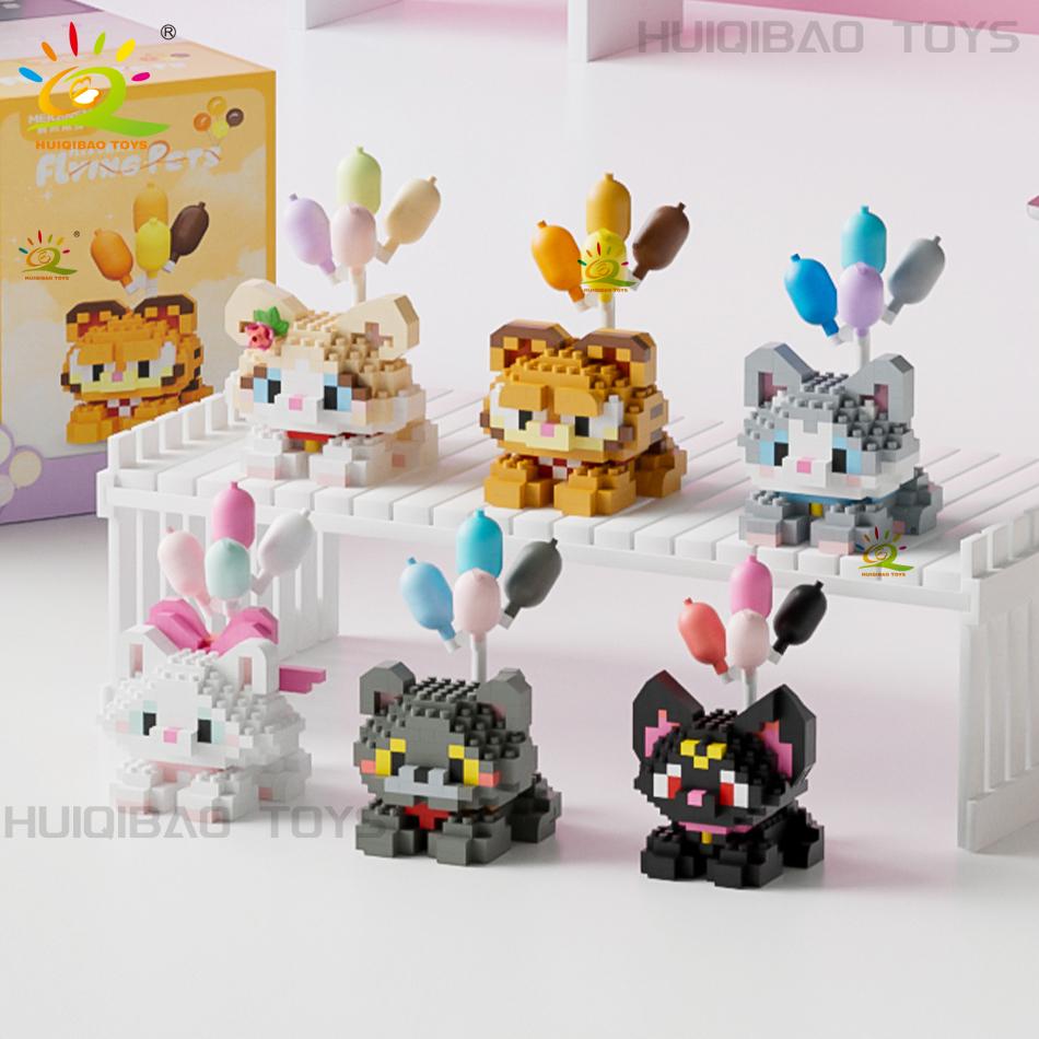 HUIQIBAO MINI Cute Pet Balloon Cat Dog Micro Building Block Set City Cartoon Animal Diamond Home Decoration Bricks Toys Adult