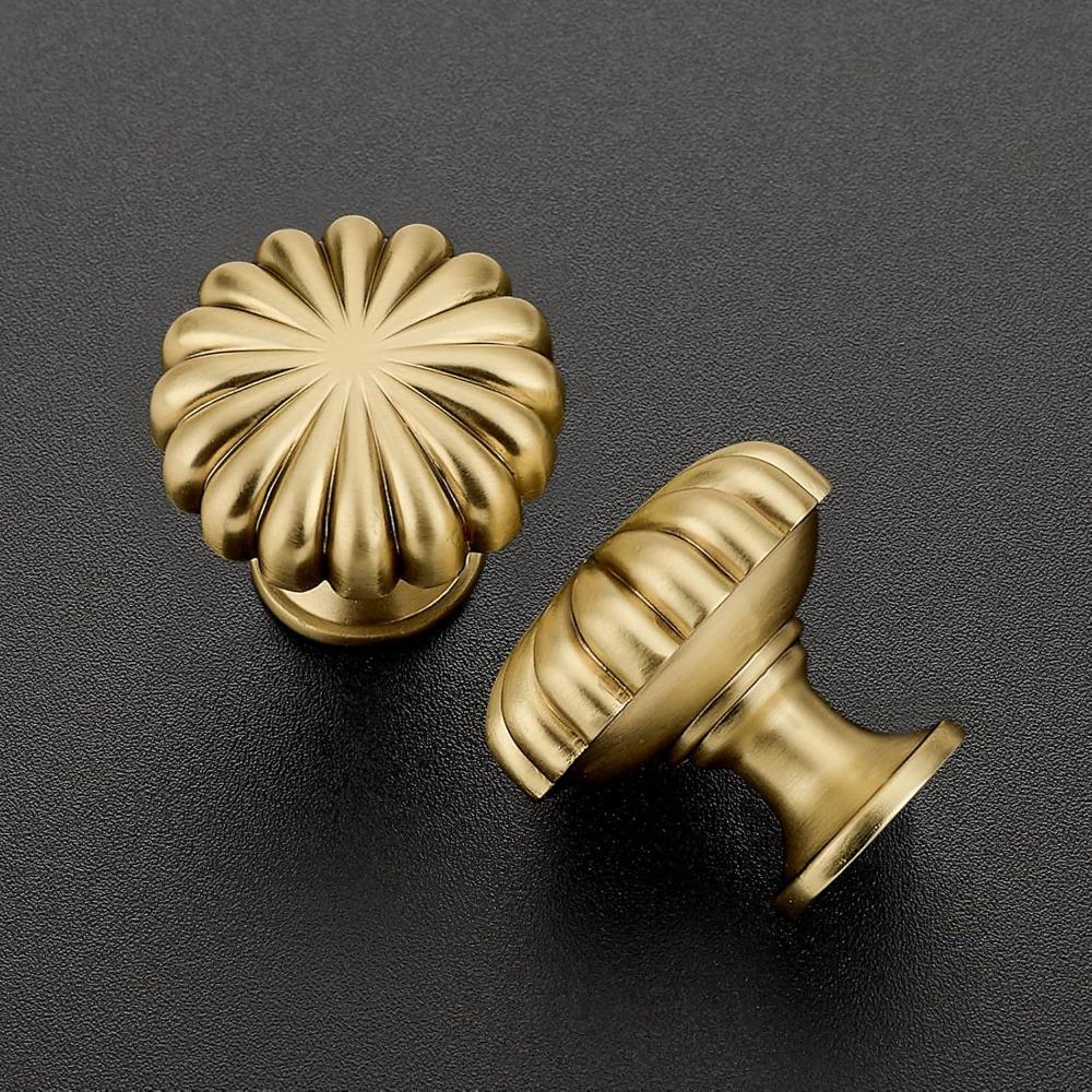 2-10Pcs Brushed Gold Cabinet Knobs Zinc Alloy Vintage Drawer Pulls for Kitchen Dresser Wardrobe