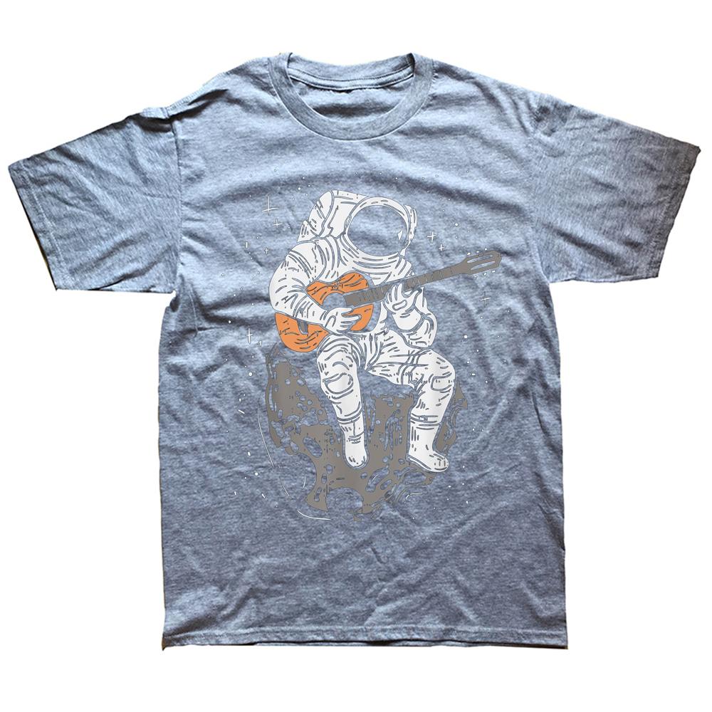 Funny Astronaut Playing Guitar Galaxy Guitarist T Shirts Graphic Cotton Streetwear Short Sleeve Birthday Gifts Summer T-shirt