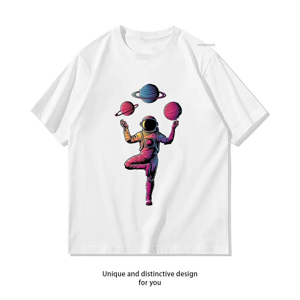 Vintage Lotus Meditating Astronaut Zen Yoga Planet TShirt Women Unisex Casual cotton printed t shirts Creative tops ropa hombre S