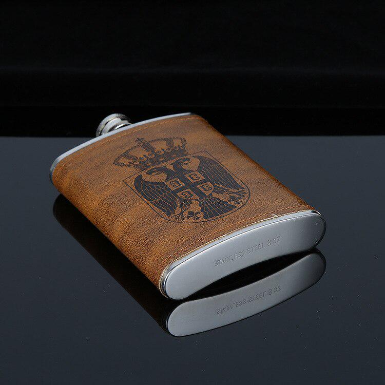 Botella de whisky de 8 oz, frasco de vodka, frasco de acero inoxidable 304 para licor con envoltura de cuero