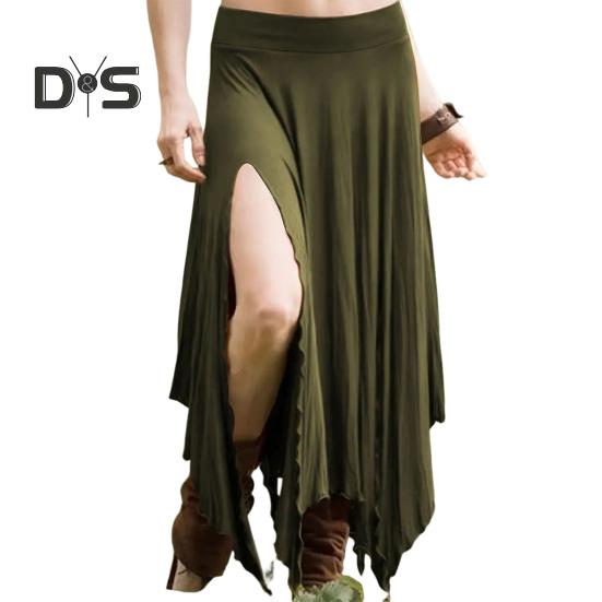 Women Skirt High Waist Solid Color Irregular Hem Long Skirt Side Slit Design Slimming Skirt Work Leisure Travel Wear