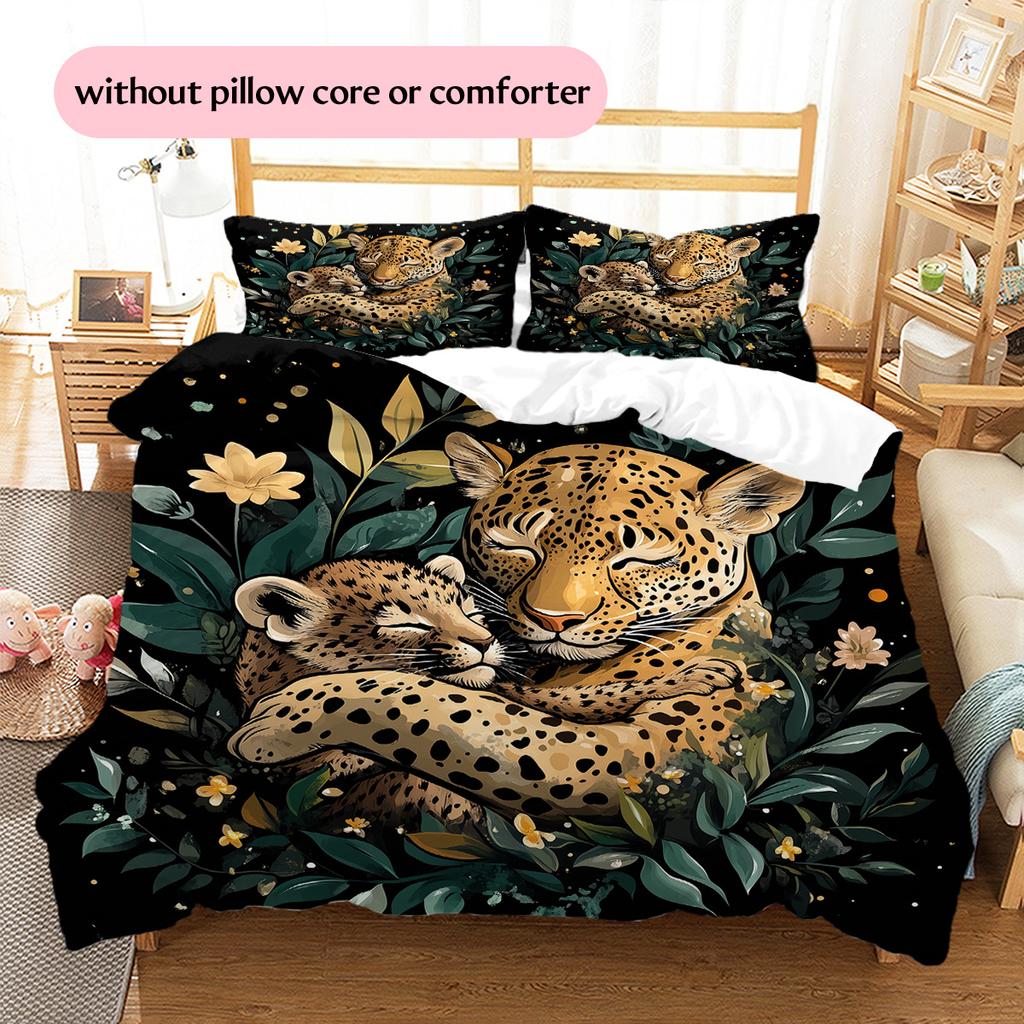 Hugging Animals  Pattern Bedding Quilt Set Quilt Cover Pillowcase Home Decoration  Gift (1 * duvet cover + 2 * pillowcase, without core)