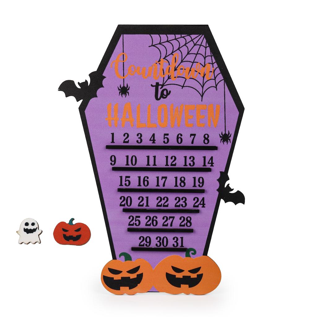 Wooden Halloween Countdown Calendar Pumpkin Bat Ghost Design Durable Orange Black Color For Home Decor Party Supplies Kids Gift