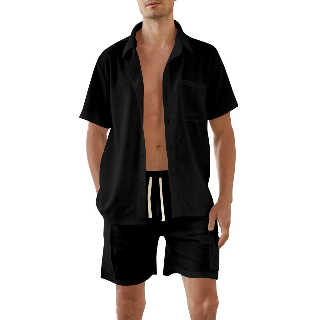 Cămăși cu mânecă scurtă cu nasturi de culoare uni pentru bărbați Set de cămăși cu mânecă scurtă la modă ocazională pentru bărbați