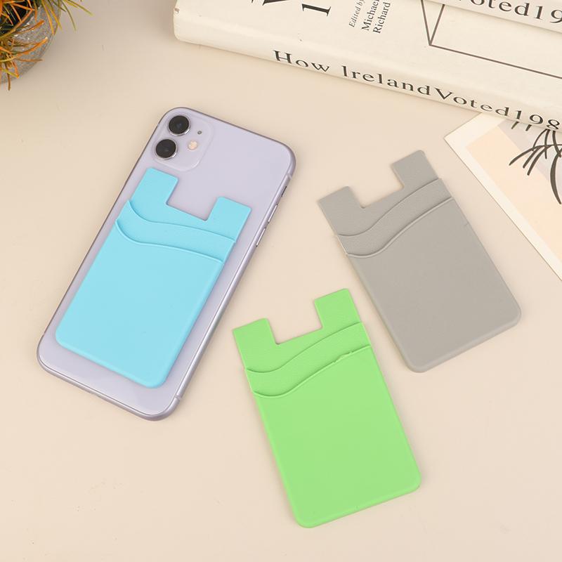 Double-Layer Silicone Mobile Phone Back Pocket Card Holder Case Pouch Adhesive Sticker Phone Back Cover Id Card Wallet Pocket