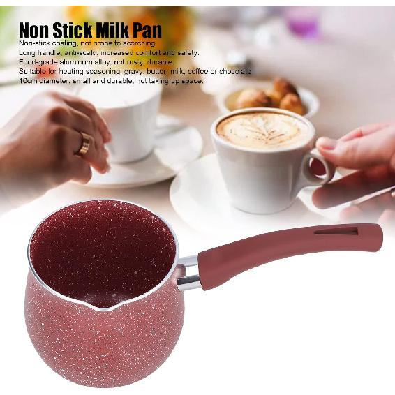 Aluminium Alloy Nonstick Milk Pan, Single Handle Anti-scalding Sauce Pan, Mini Saucepan Coffee Pot for Home Kitchen (Red)