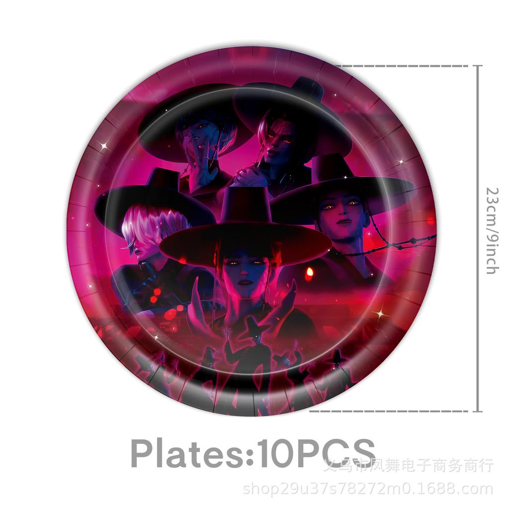 Popular Demon Hunters Themed Birthday Party Supplies Disposable Tablecloths Party Paper Plates Paper Cups Balloons