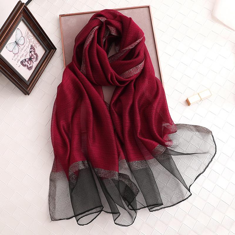 2024 New Solid Color Silk Acrylic Shawl Women'S Long Scarf With Gold Silk Sequin Scarf Autumn Sunscreen Scarf