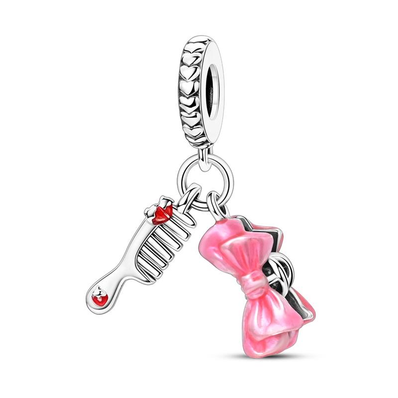 Mode Kopparfärg Låda Hjärta Formad Rosett Rosa Berlocker Pärlor Passar Pandach Original Armband Fint DIY Födelsedagssmycken