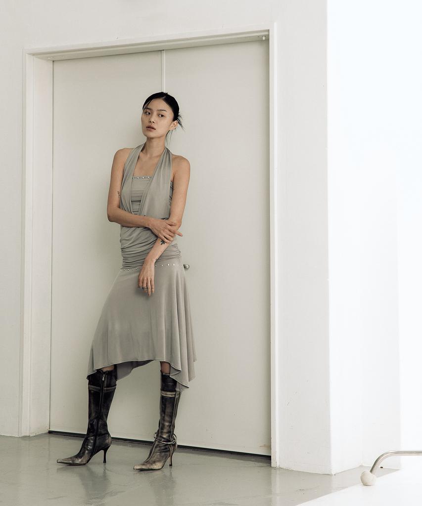 Kasiko Stud Drape Flare Skirt Warm Gray