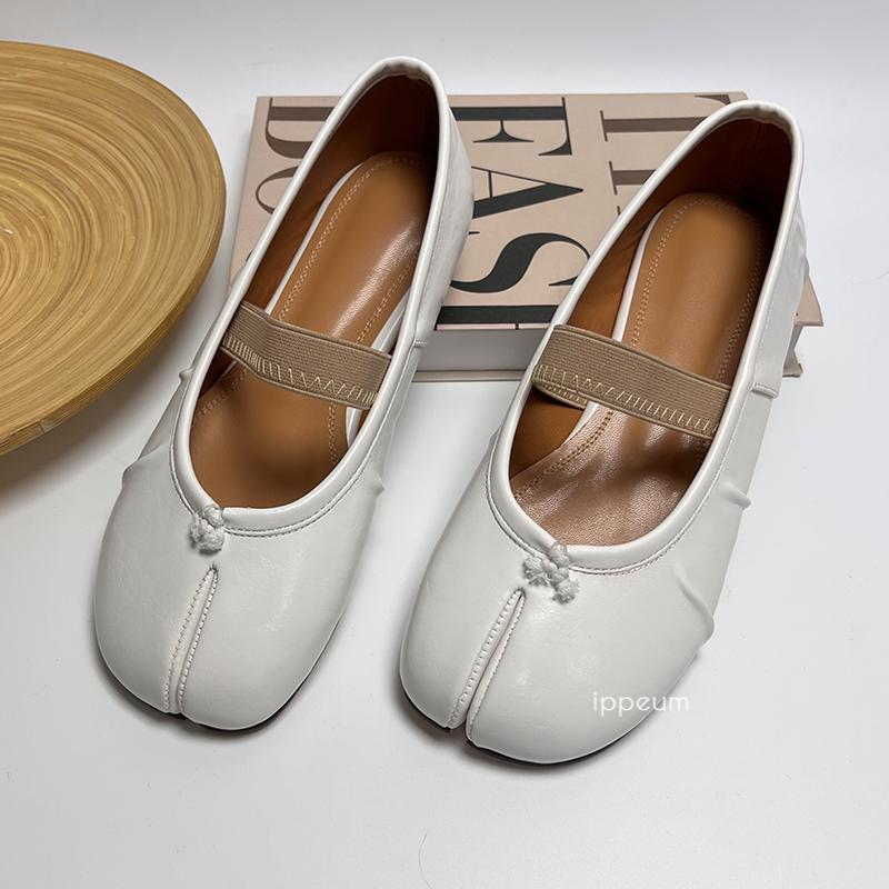 Fashion IPPEUM Women Elastic Band Ballerina Flats Ballet Split Toe Shoes Black Leather Plus Size Ballerinas Zapatos Mujer