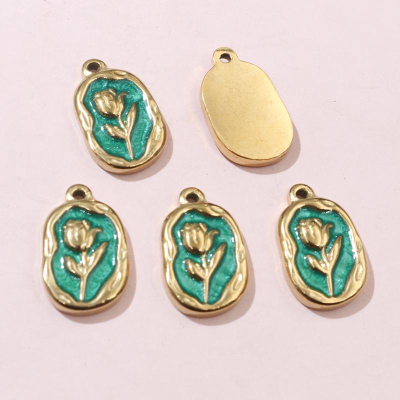 2pcs 20x12mm Stainless Steel Rose Flower Pendant Charms Enamel DIY Jewelry Making Accessories Findings for Necklace Earrings