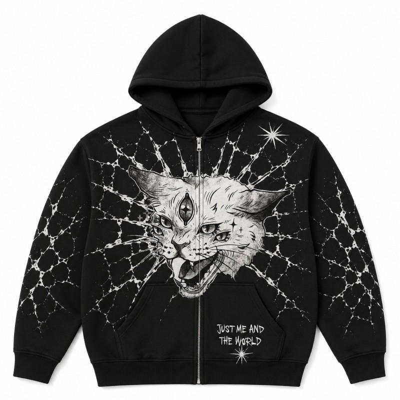 Street Hip Hop Flamme 3D-Druck Reißverschluss Hoodie Lockerer Schnitt Jugend Freizeit Winter Sweatshirt