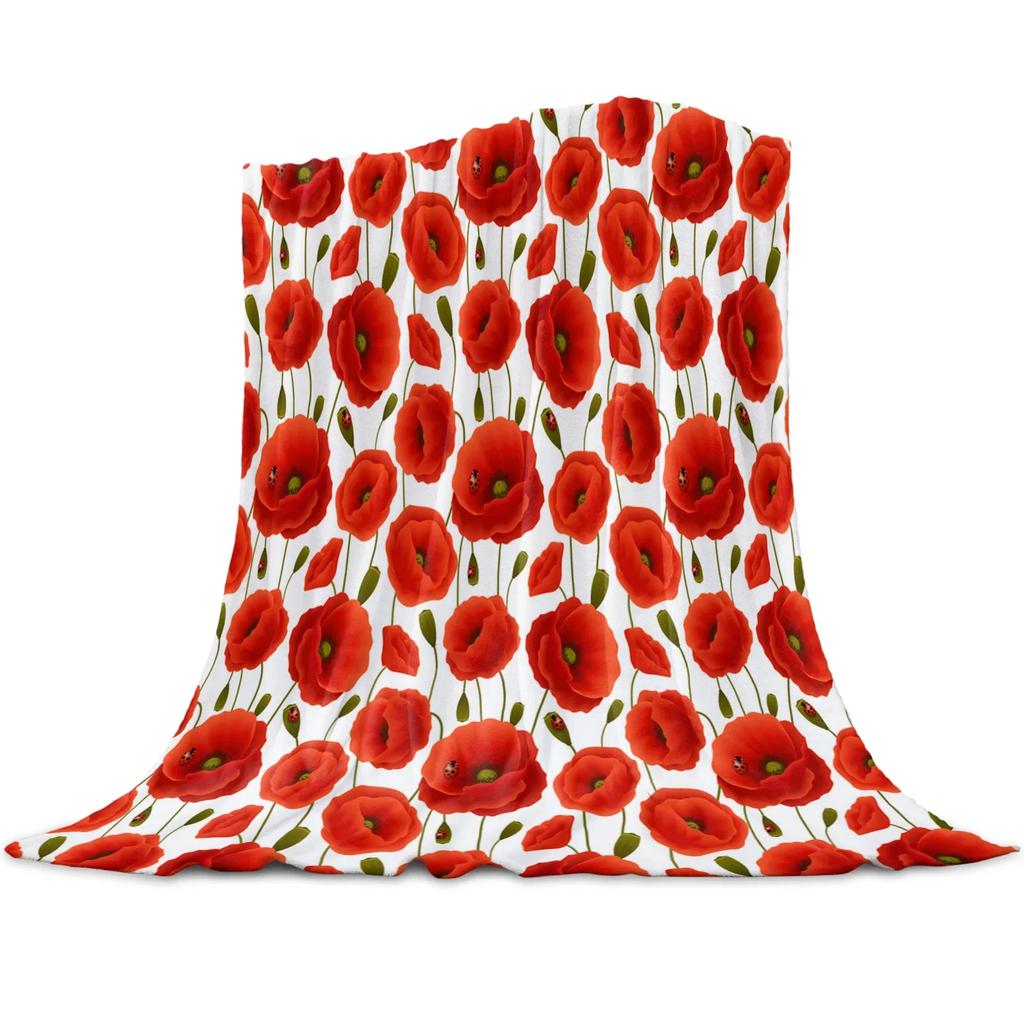 Coperta in pile leggera, super morbida, accogliente, rossa con coccinella su sfondo bianco, coperta regalo per adulti e bambini