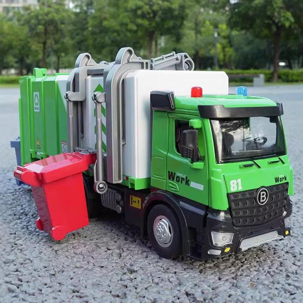 AAYS1 1:24 Compression Inflation Garbage Cars Toy Model Alloy Diecast Doors Opened Miniature Sanitation Truck for Child Festival Gifts