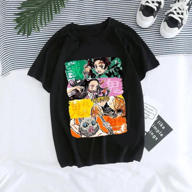 Tanjirou Kamado Kaus Wanita Kimetsu Kaus Wanito Printed Harajuku T-shirt Women's T-Shirt Kaus Grafis Anime Demon Slayer Uniseks