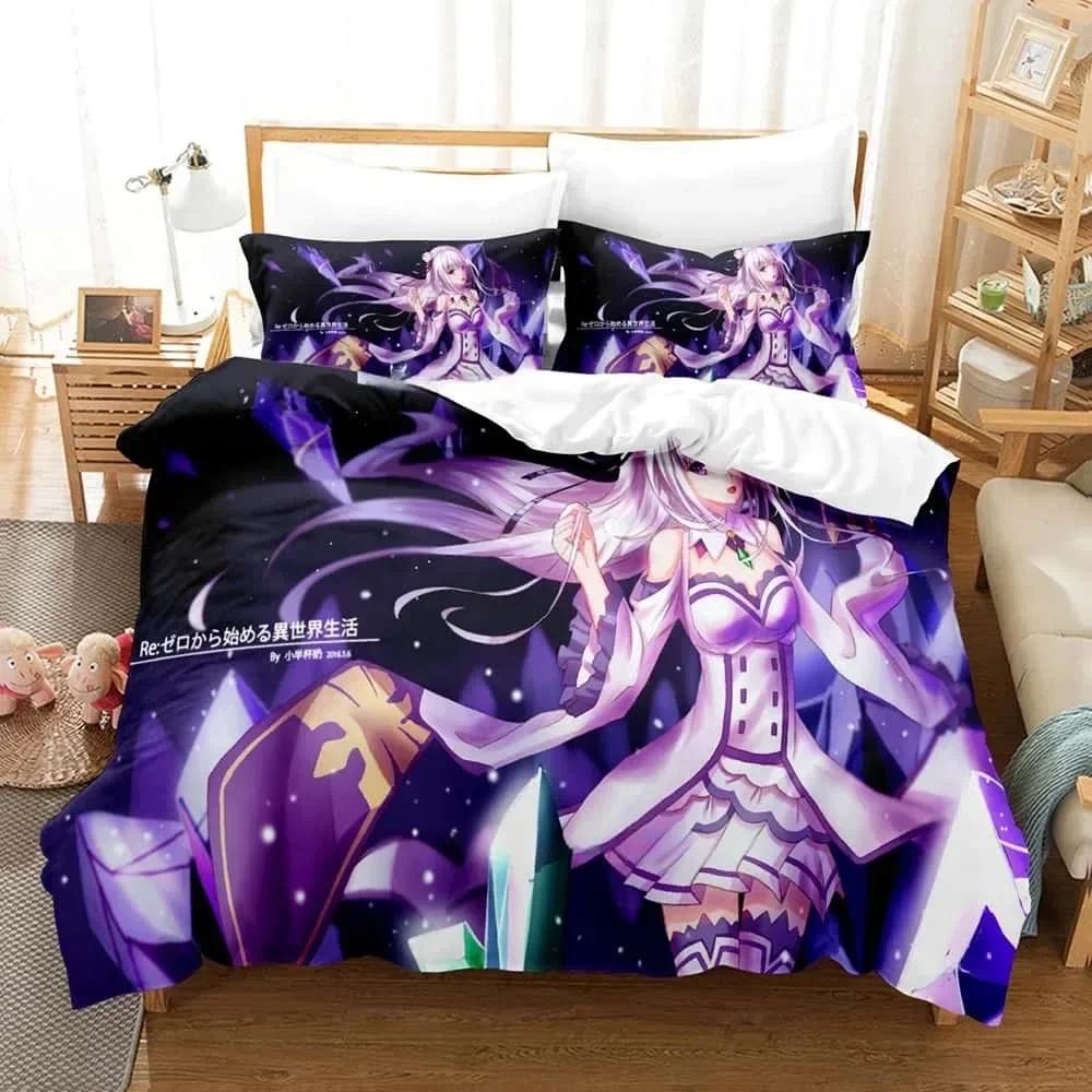 Anime ReZERO -Starting Life in Another World Bedding Set Printed Bed Set With Pillowcase Duvet Cover Soft Queen Super King Size