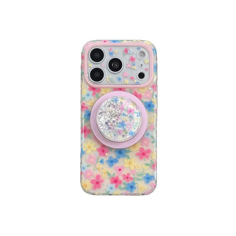 Frühlingsblumen-Sanduhr-Magnetständer-Hülle für iPhone 17/16 Pro Max/15/14