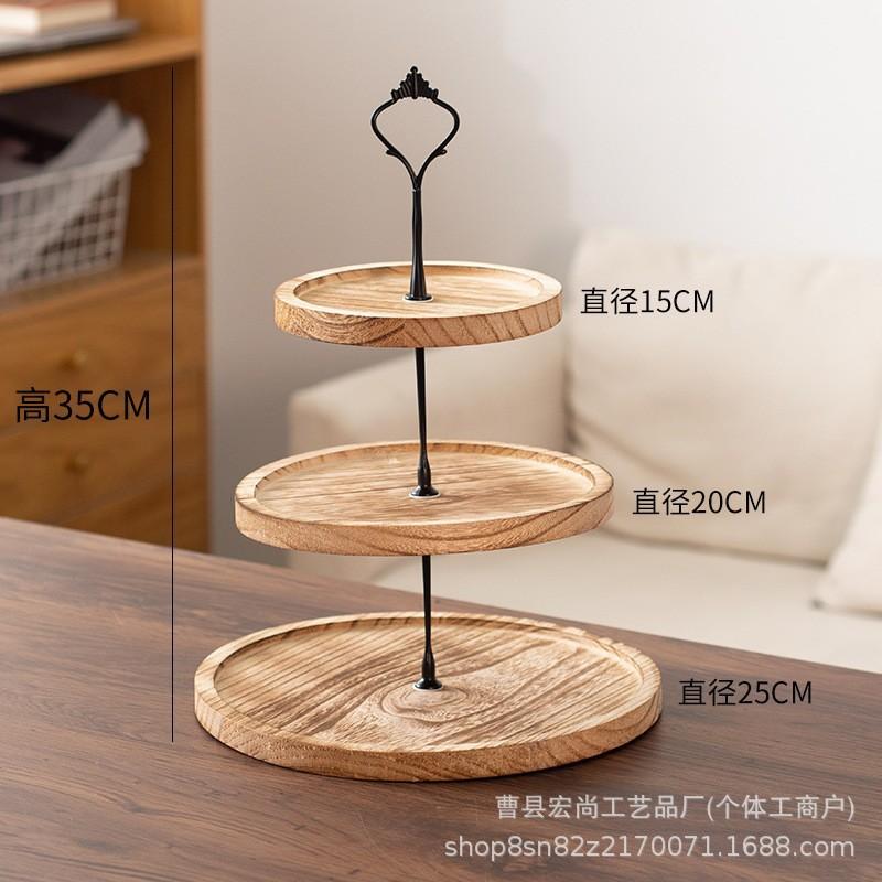 Rustic Wooden Dessert Stand 3-Tier Round Cake Display Tray Wedding Party Buffet Table Decor