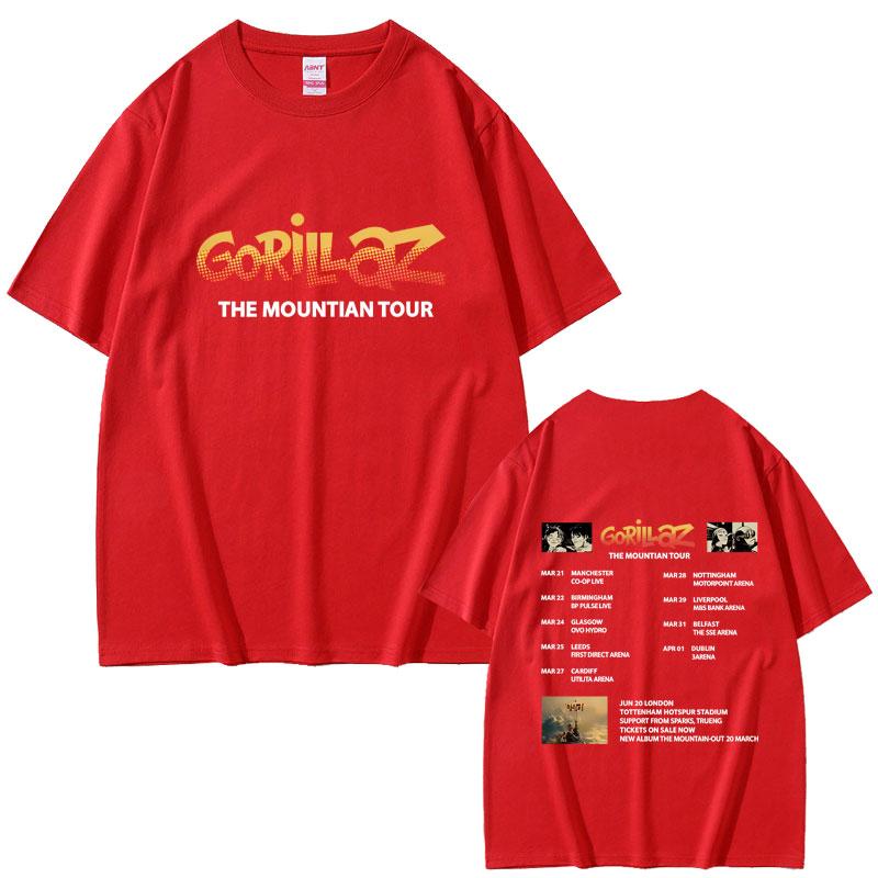 Rock Band Gorillaz The Mountain Tour Merch Tshirt Men Women Clothing Retro Casual Oversized T Shirts Fashion Tshirt