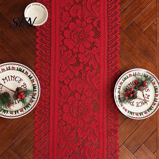 Washable Table Runner Retro Floral Lace Runner, Boho Rustic Embroidery Tablecloth, Festive Cover for Christmas Wedding Bridal Baby Shower Party