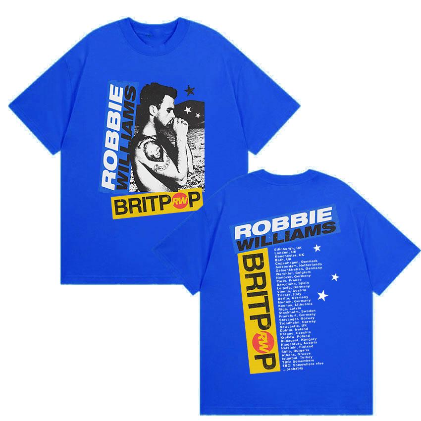 Robbie Williams Rw Album 2025 Merch T-Shirt Herren Hip Hop Rock Gothic Kurzarm T-shirt Unisex Retro Übergroße Baumwoll T-shirts