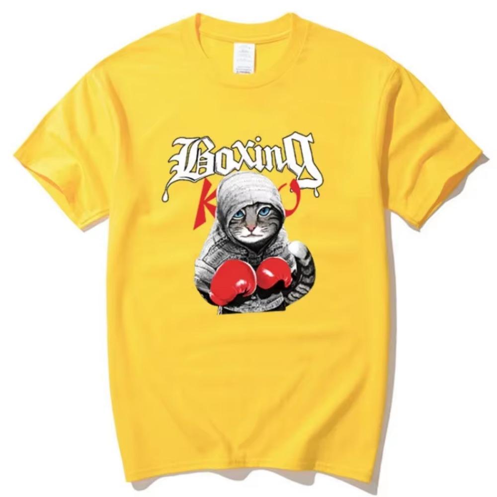 2018 Neues Kurzarm-Herren-Sommer-Boxkatzen-T-Shirt Damen Trendiges Harajuku Studenten Reine Baumwolle Locker Tide