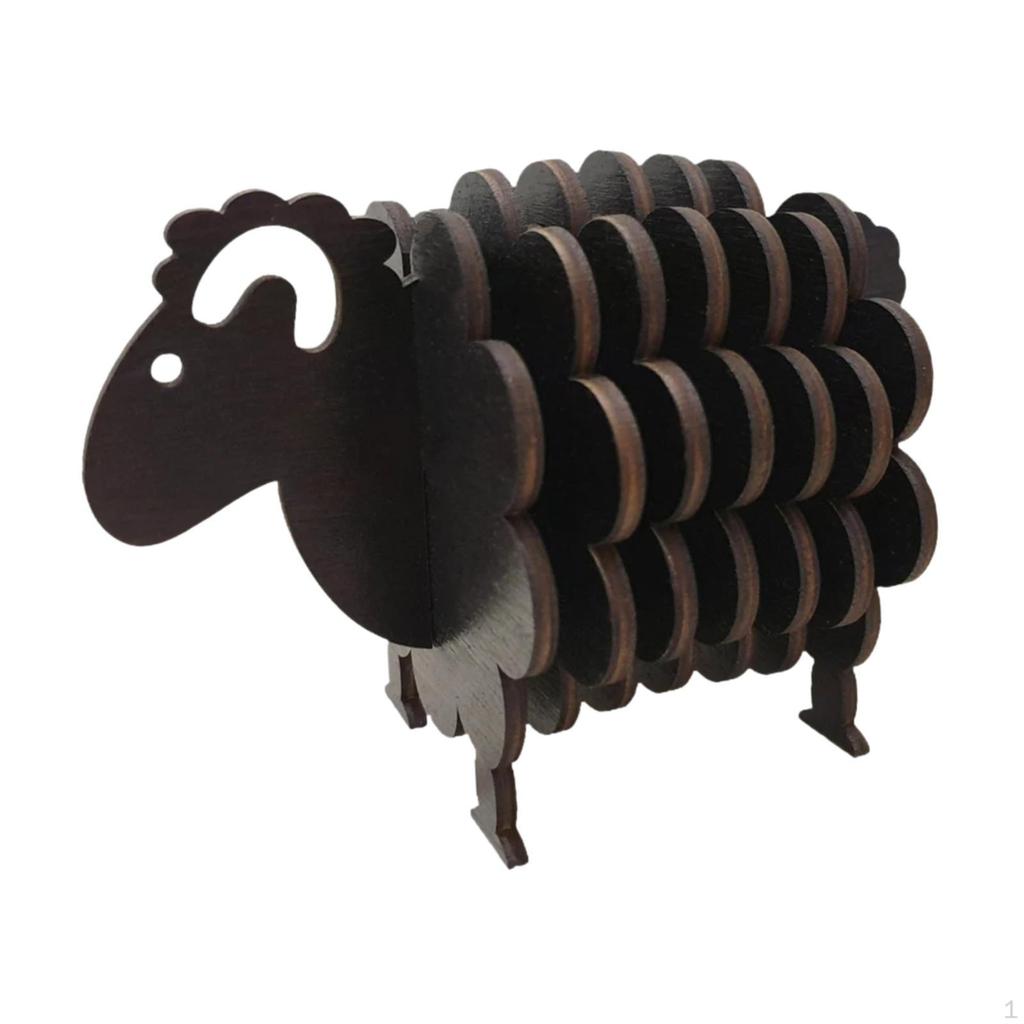 Wood Coasters Animal Sheep Drink Set for Holiday Kitchen