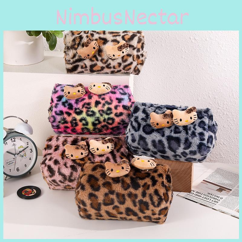 Pink Leopard Print Plush Makeup Bag With Large Capacity For Travel And Storage