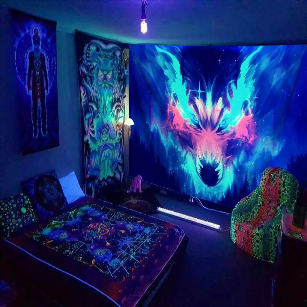 Hug Skull Fluorescent Black Light Tapestry Aesthetic Wall Hanging Hippie  for Bedroom Independent Room Decoration