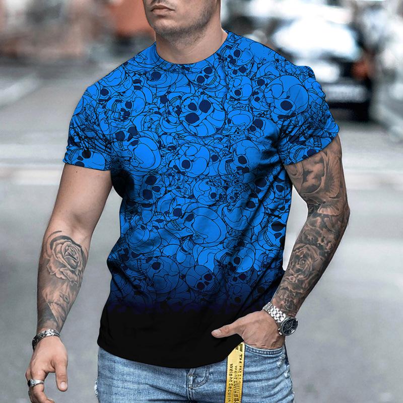 Men's 3D Printed T-Shirt Skull Pattern Print Short Sleeve O-Neck Pullover Casual Top
