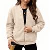 Women's Fashionable Warm Shearling Jacket With Zip-Up Solid Colour Outerwear
