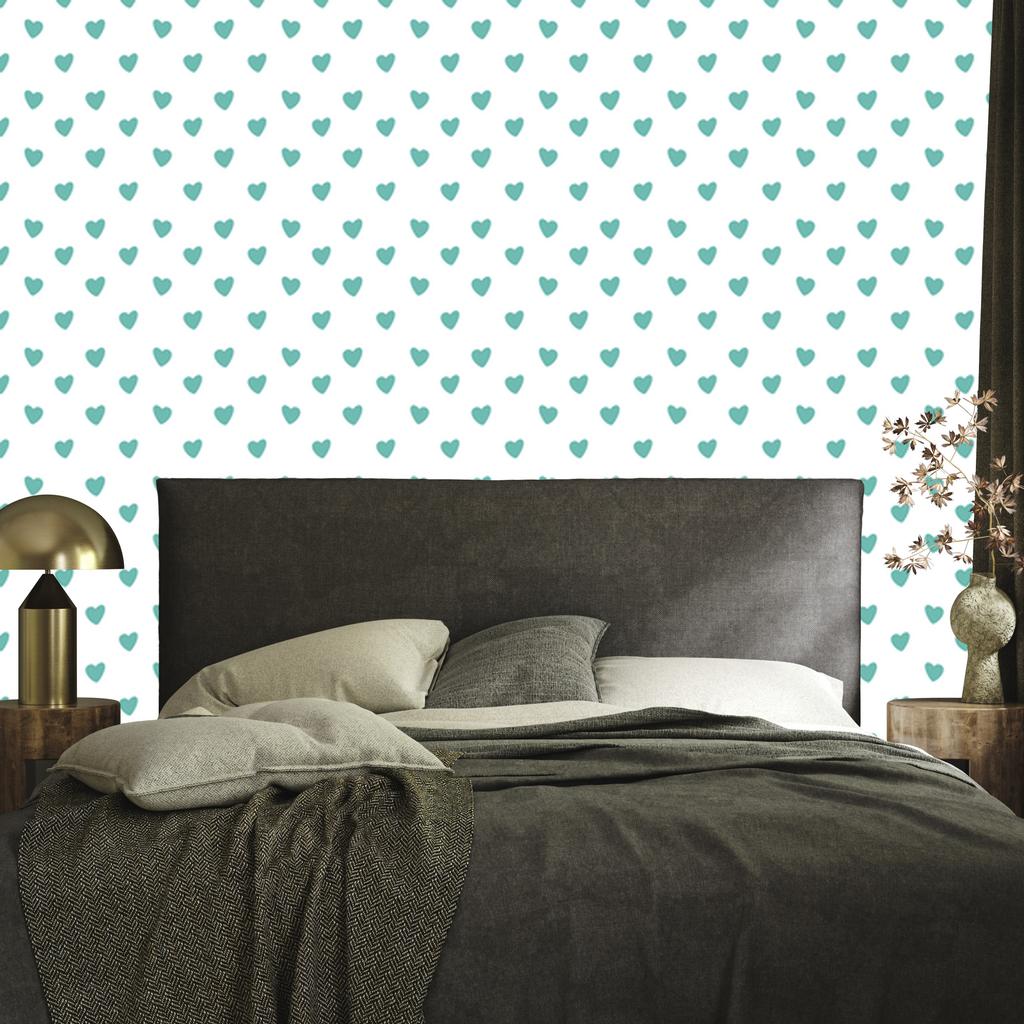 Heart Wallpaper White, Mint and Sea Blue 50x1000