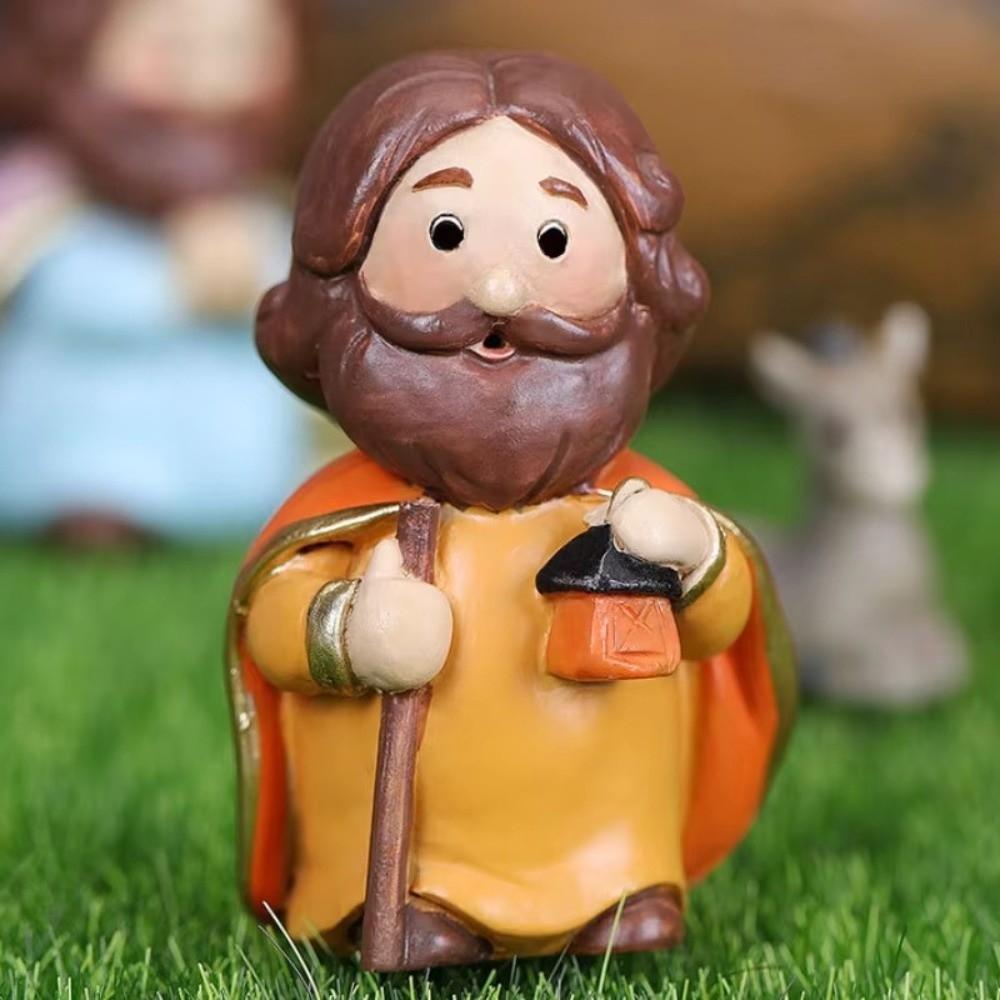 Miniature Nativity Figurine Cartoon Manger Group Catholic Christian Holy Family Sculpture  Bedroom