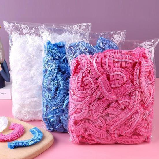 100Pcs Shower Cap Disposable Ear Protection Free Size Bath Cap Waterproof Transparent Hair Salon Shower Cap