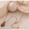 Maillard Geometric Tiger Eye Oval Pendant & Earrings Set In 18K Gold-Plated Titanium Steel