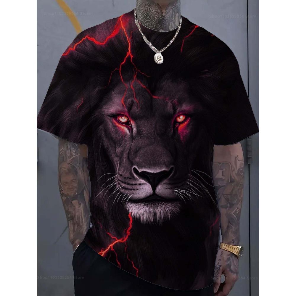 Mode Löwe 3D Gedrucktes Herren T-Shirt Lässiges schnelltrocknendes T-Shirt Tier Muster Oberteil Kurzarm Übergröße Herrenkleidung Streetwear