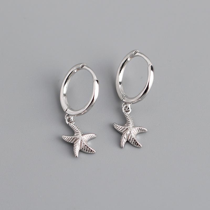 Korean Jewelley Women Sterling Silver Tone Starfish Bead Stud Earrings Gathering Gathering Nuptial Wedding Occasion Pendientes Eh714Trendy Stud