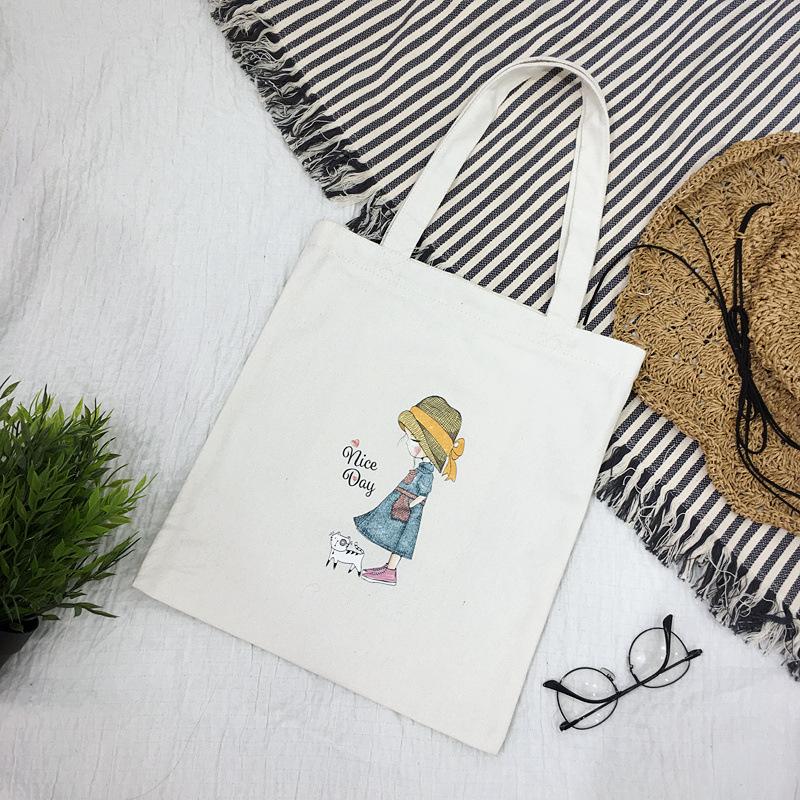 Cartoon canvas bag women's shoulder new student literary printed cloth bag handbag simple large-capacity shopping bag