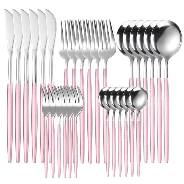 30pcs Gold Dinnerware Set Stainless Steel Steak Knife Fork Coffee Spoon Teaspoon Flatware Dishwasher Safe Kitchen Tableware Set