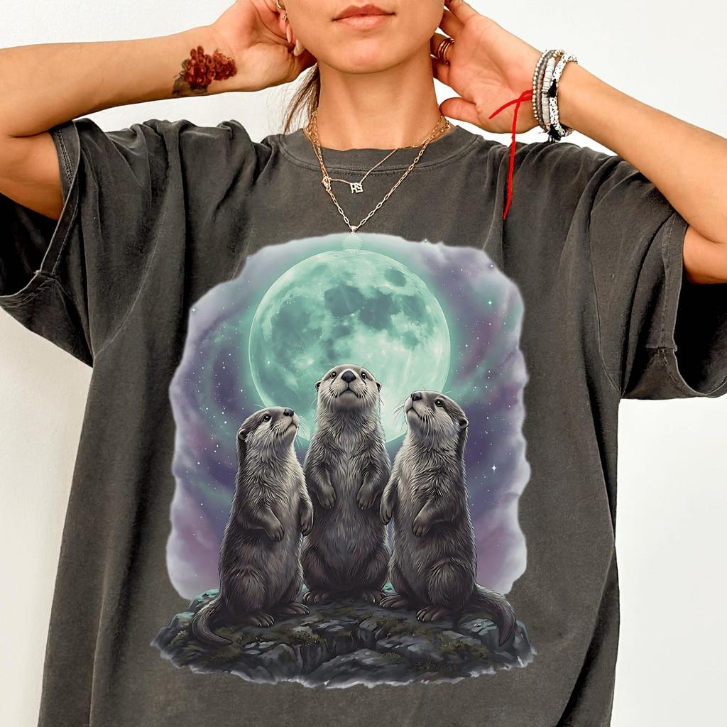 Otters And Moon Shirt Comfort Colors® Retro Animal Sea Otter Meme Tee Wild Nature Adventure Vintage Gift For Otter Lover Gift Idea Weirdcore