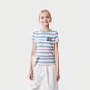 Kız Çocukları İçin Uyumlu Çizgili Kısa Kollu Tişört Çocuk Yazlık Nefes Alabilen Üst Yazılı