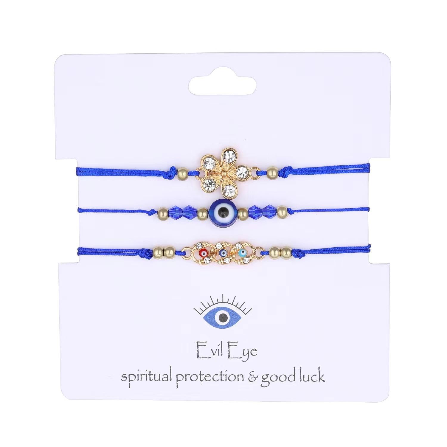 

Amazon горячая распродажа браслет от сглаза нишевый ретро регулируемый плетеный синий браслет на удачу набор из трех штук