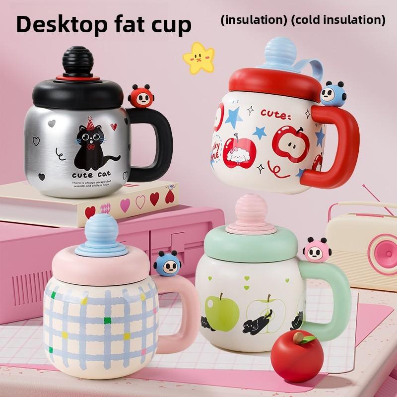 Cartoon-Muster Dickbauch-Tasse mit Deckel 800 ml Isoliert Edelstahl für Zuhause Büro Reisen
