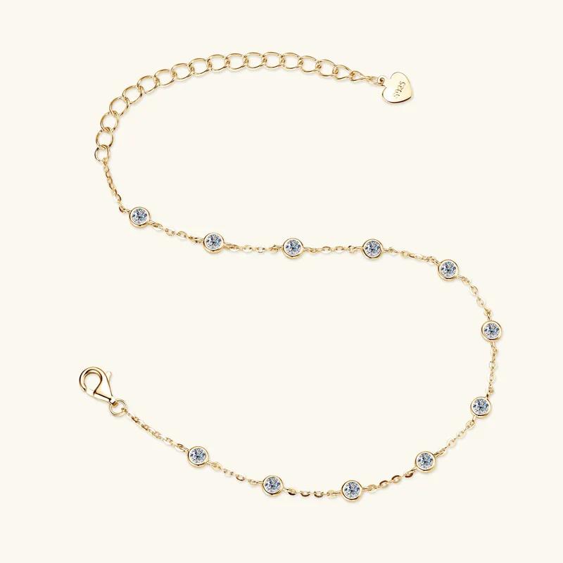 4MM 2.4cttw Round Bubble Moissanite Bezel Bracelet For Women 925 Silver Diamond Hand Chain Rhodium Plated Jewelry
