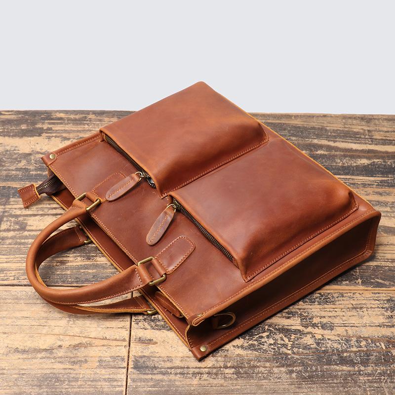 Vintage Men's Real Leather Handbag Top Layer Cowhide Lightweight Briefcase Work Commuting Briefcase Women's Crossbody Bag
