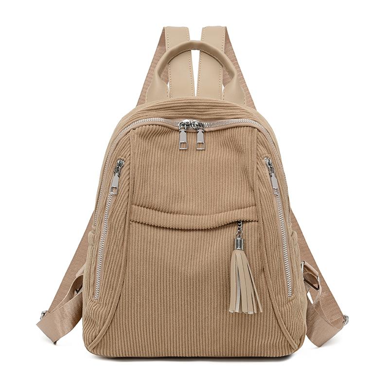 

Женский рюкзак большой вместимости с кисточкой, дорожная сумка, ретро вельветовый рюкзак хаки