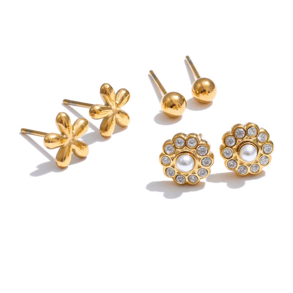 

Eetit Изысканный набор серег-пусет с циркониевыми цветами, новые поступления, модная бижутерия из нержавеющей стали, гипоаллергенный, для девушек золотой