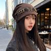 Autumn and Winter New Tie Dye Tassel Hat for Women Retro Baotou Cold Hat Big Head Circumference Showing Face Small Butterfly Pile Hat